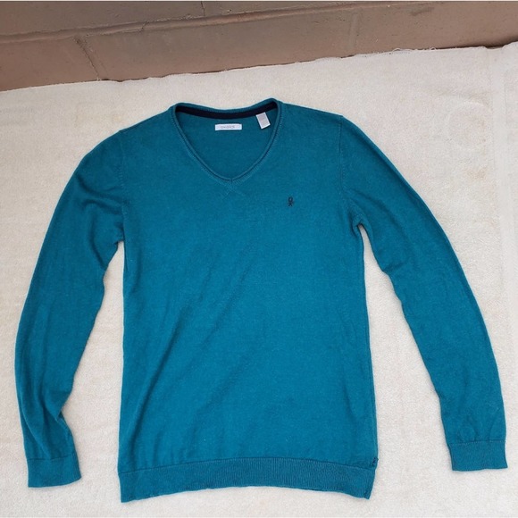 Youth Okaidi Cashmere V-neck Sweater Elbow Patches L 12 A/Y 150cm Wool Cotton - Picture 1 of 11